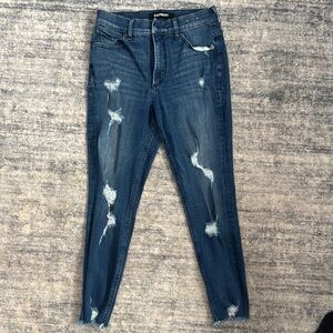 Express Blue Skinny Jeans with Distressed Details